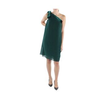 Lauren Ralph Lauren Chiffon One Shoulder Bow Forest Green Dress Sz 14‎ NWT